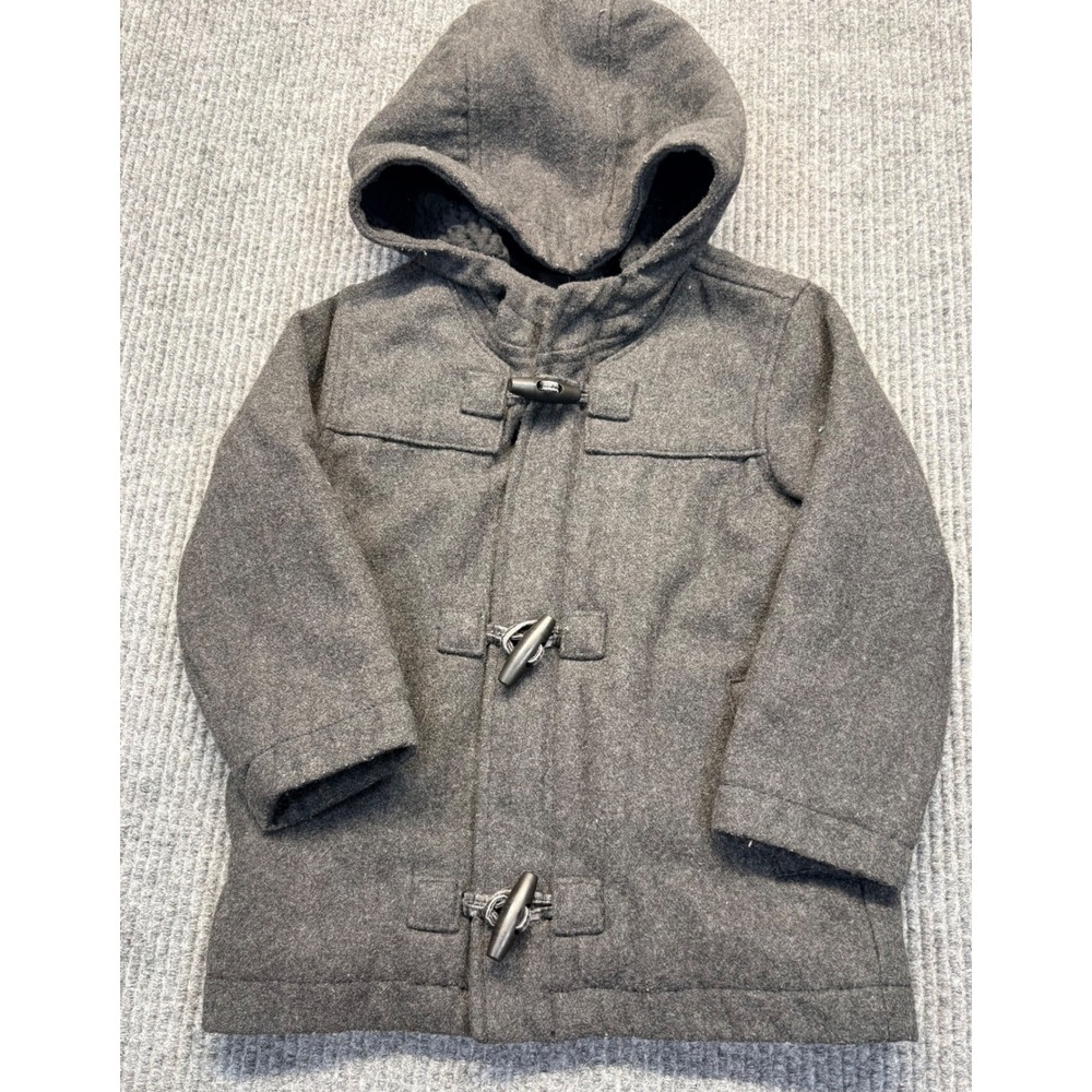 Old Navy Boys Charcoal Gray Wool Blend Hooded Toggle Duffle Coat Jacket 3T
